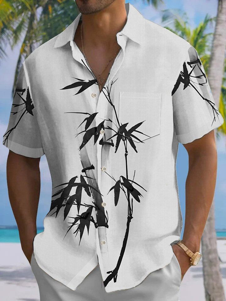 Alohadaddy Plant Bamboo Button Pocket Casual 50S Bowling Commuter Short Sleeve Shirt