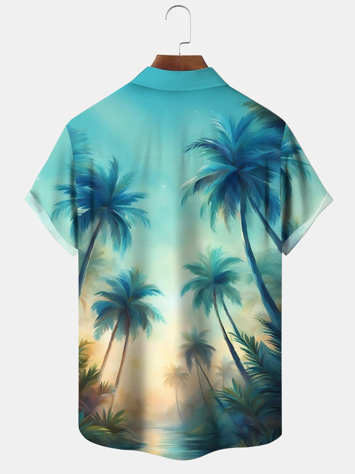 Alohadaddy Plant Beach Coconut Tree Button Pocket Casual Short Sleeve Shirt
