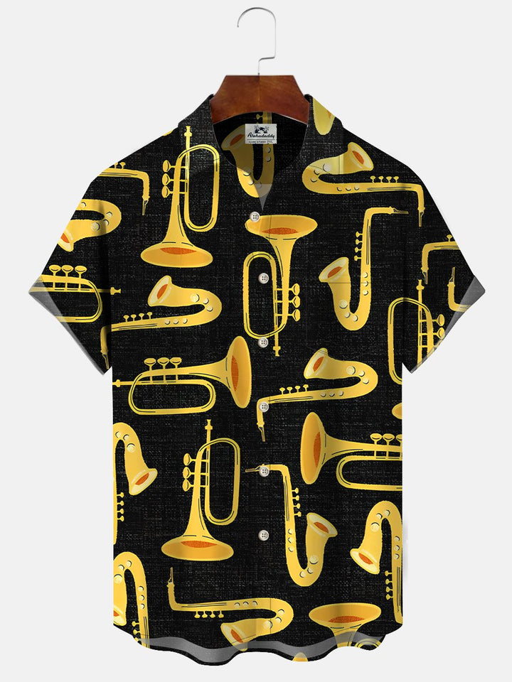Alohadaddy Music Jazz Contrast Button Pocket Casual Short Sleeve Shirt