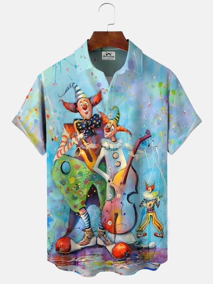 Alohadaddy Clown Christmas Button Pocket Casual Short Sleeve Shirt