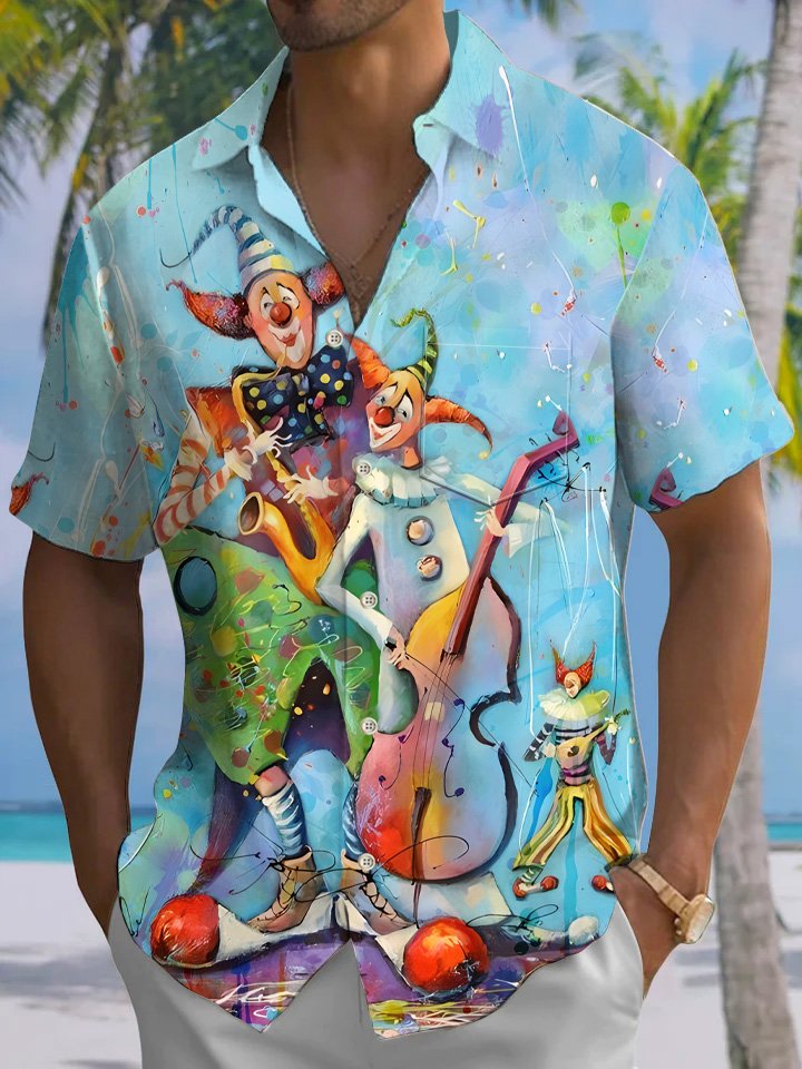 Alohadaddy Clown Christmas Button Pocket Casual Short Sleeve Shirt