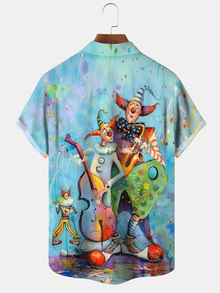 Alohadaddy Clown Christmas Button Pocket Casual Short Sleeve Shirt