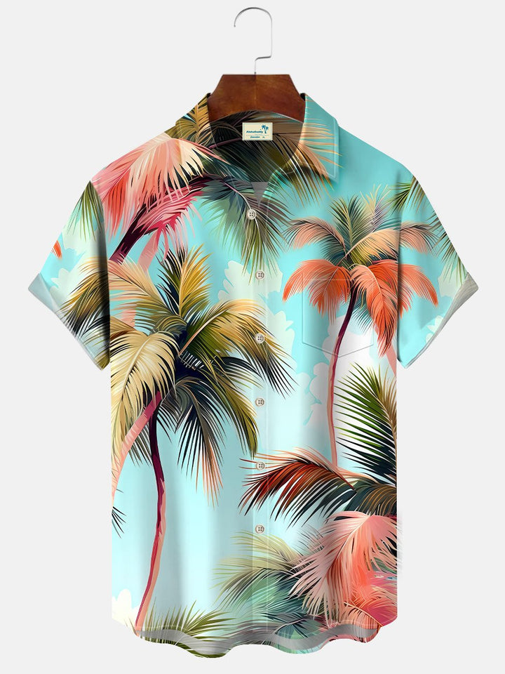 Camisa informal de manga corta con bolsillos y botones con diseño de árbol de coco de Alohadaddy Beach