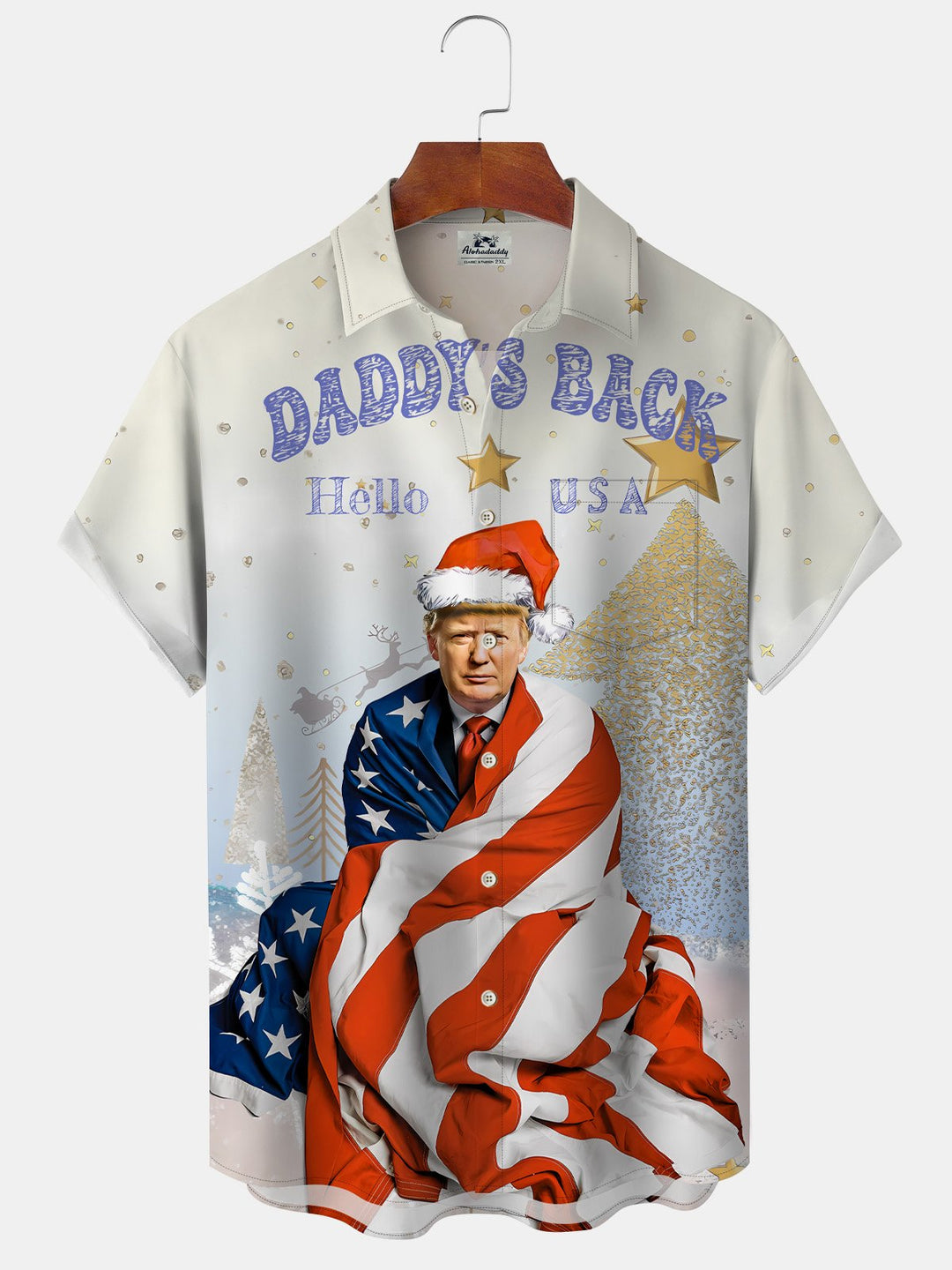 Alohadaddy Christmas Trump Flag Button Pocket Casual Short Sleeve Shirt