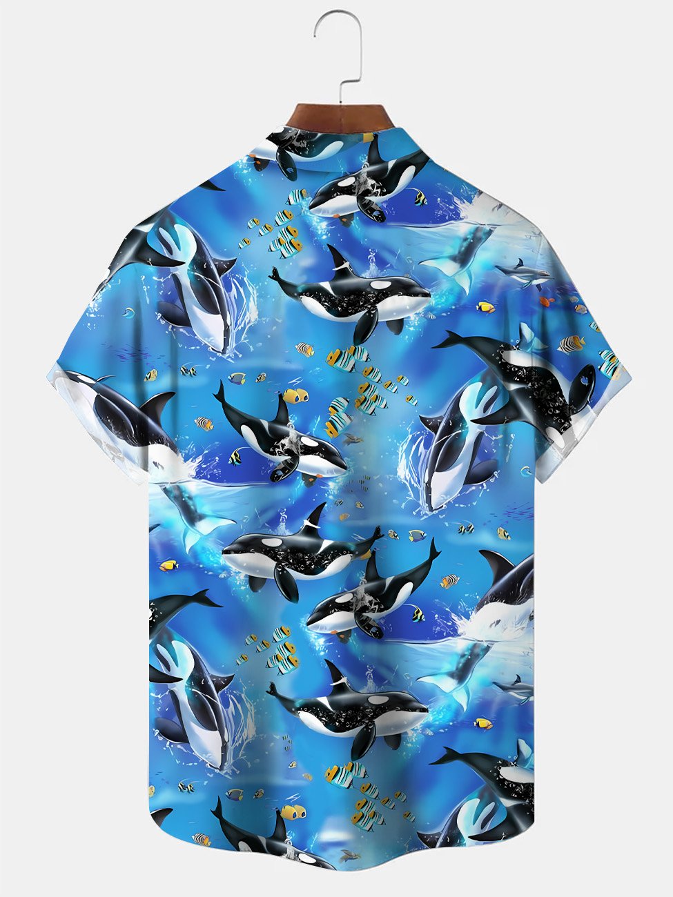 Camisa informal de manga corta con bolsillos y botones con diseño de ballena y cocotero de Alohadaddy