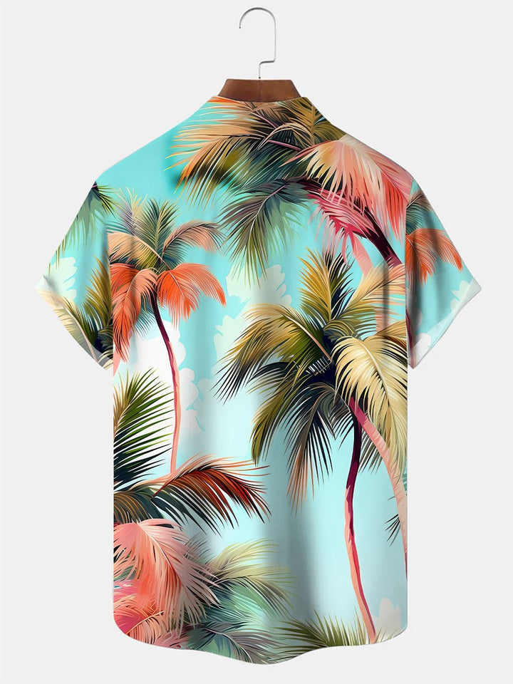 Camisa informal de manga corta con bolsillos y botones con diseño de árbol de coco de Alohadaddy Beach