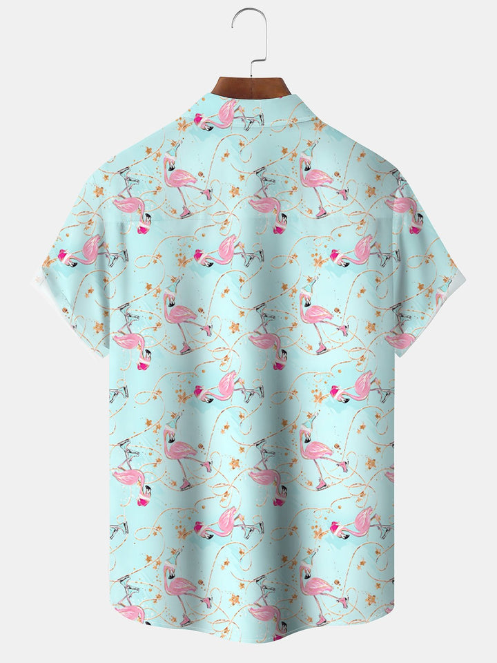 Alohadaddy Beach Flamingo Christmas Button Pocket Casual Short Sleeve Shirt
