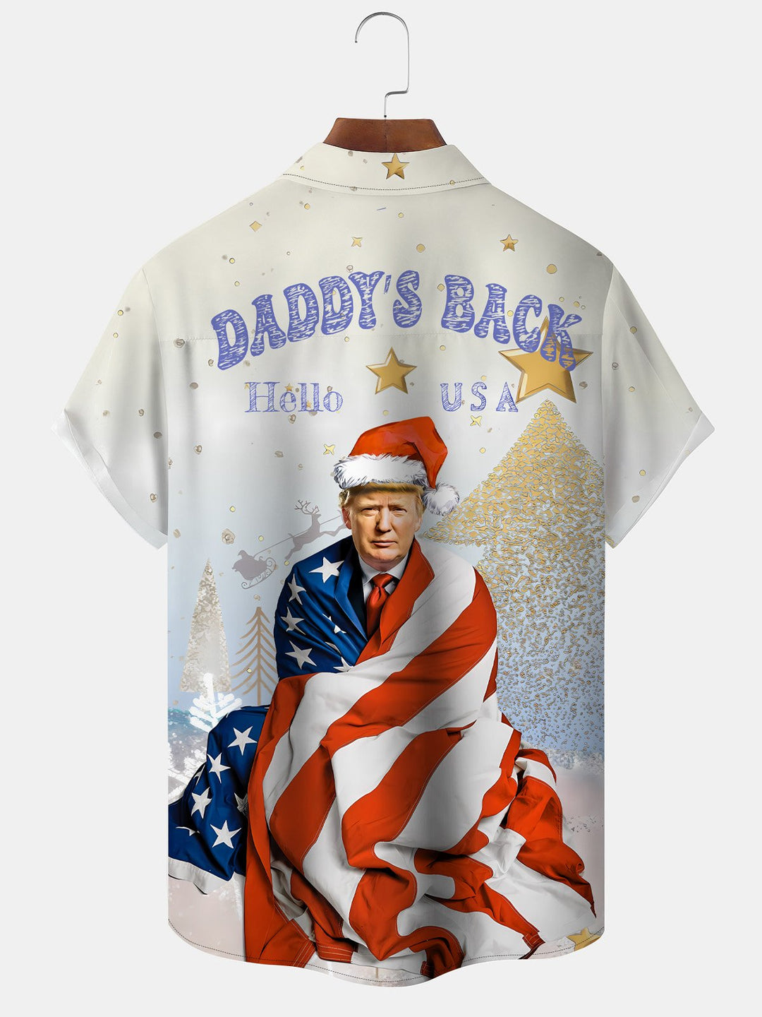 Alohadaddy Christmas Trump Flag Button Pocket Casual Short Sleeve Shirt