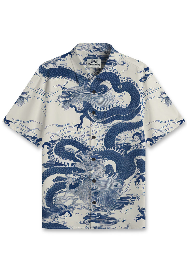 Alohadaddy Animal Vintage Dragon Button Pocket Casual Short Sleeve Shirt
