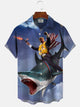 Camisa informal de manga corta con bolsillo y botones con diseño de tiburón y animales del océano de Alohadaddy