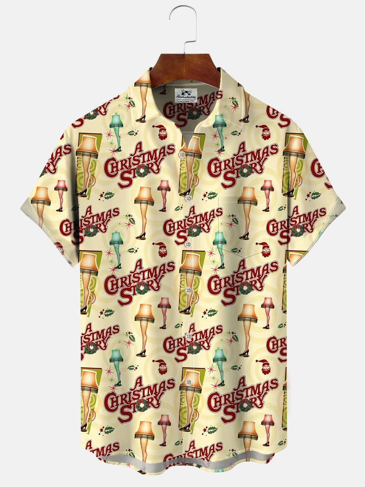 Alohadaddy Christmas Vintage Button Pocket Casual Short Sleeve Shirt