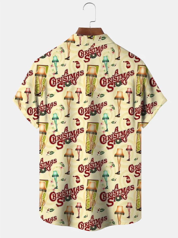 Alohadaddy Christmas Vintage Button Pocket Casual Short Sleeve Shirt