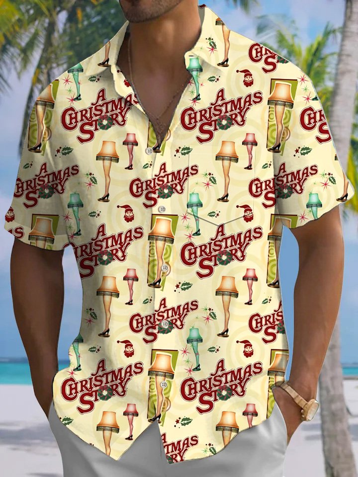 Alohadaddy Christmas Vintage Button Pocket Casual Short Sleeve Shirt