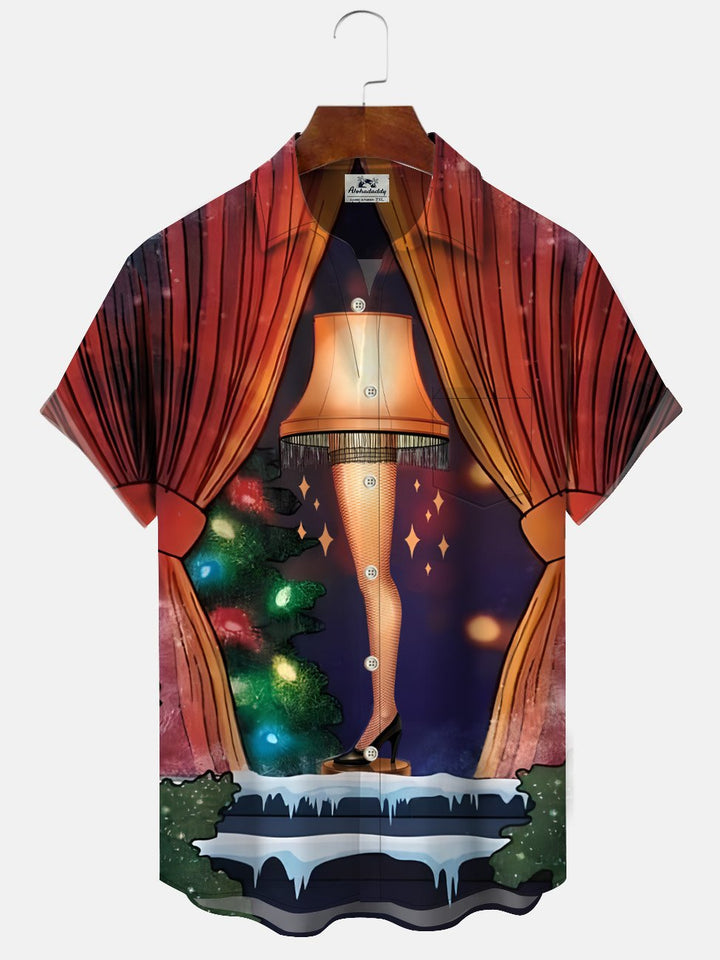 Camisa informal de manga corta con bolsillos y botones estilo vintage navideño de Alohadaddy