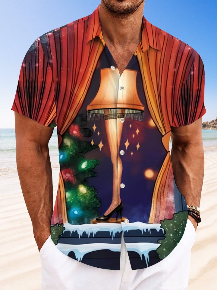 Camisa informal de manga corta con bolsillos y botones estilo vintage navideño de Alohadaddy