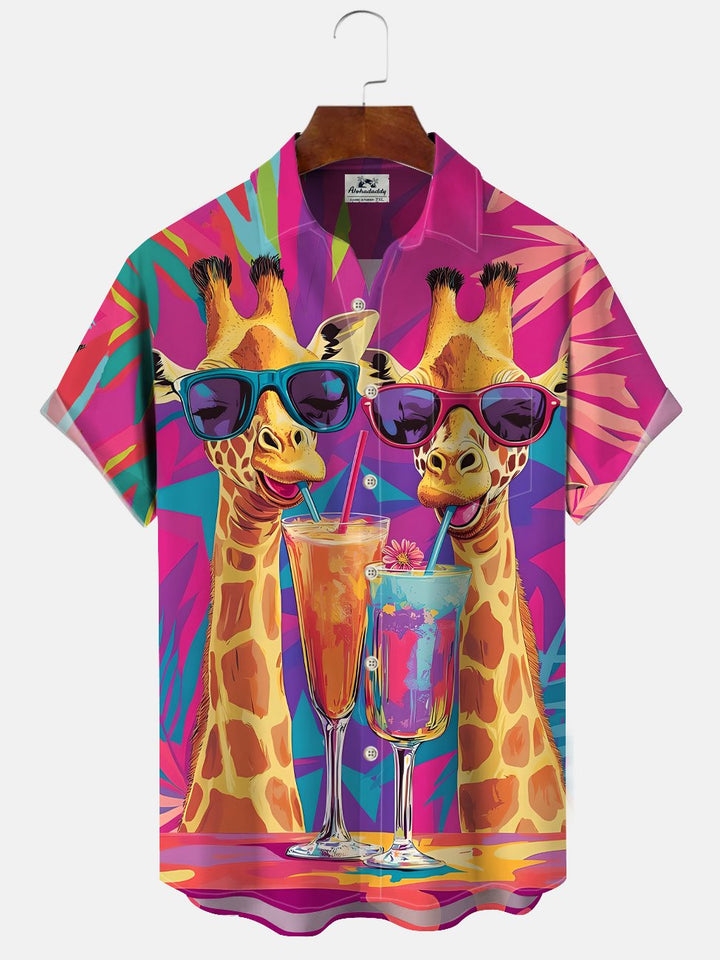Alohadaddy Animal Hawaii Coconut Tree Animal Button Pocket Casual Vacation Shirt