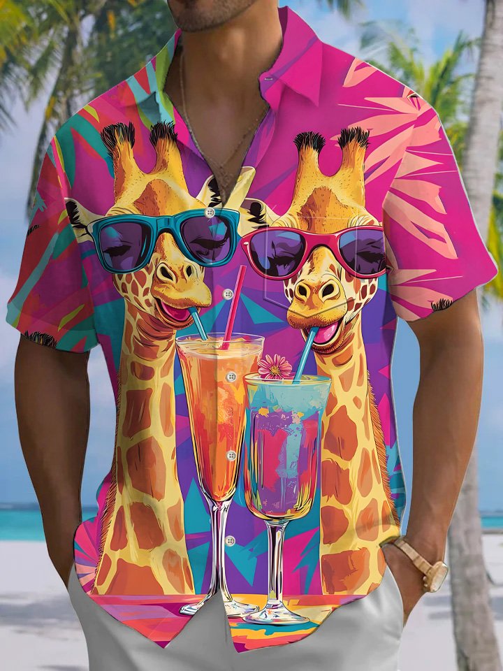 Alohadaddy Animal Hawaii Coconut Tree Animal Button Pocket Casual Vacation Shirt