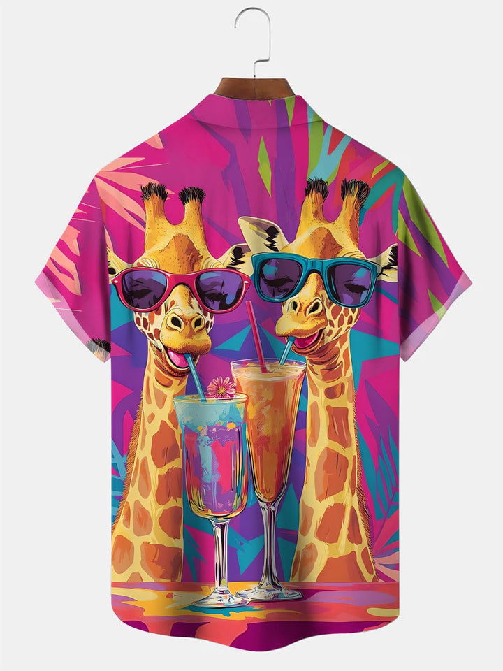 Alohadaddy Animal Hawaii Coconut Tree Animal Button Pocket Casual Vacation Shirt