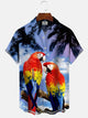 Camisa de ocio y vacaciones con bolsillo abotonado y diseño de loro y árbol de coco de Alohadaddy