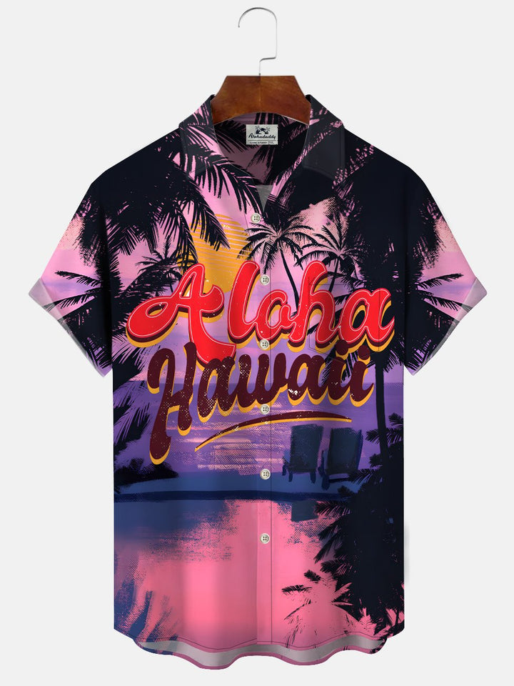 Alohadaddy Beach Coconut Tree Button Pocket Casual Short Sleeve Shirt