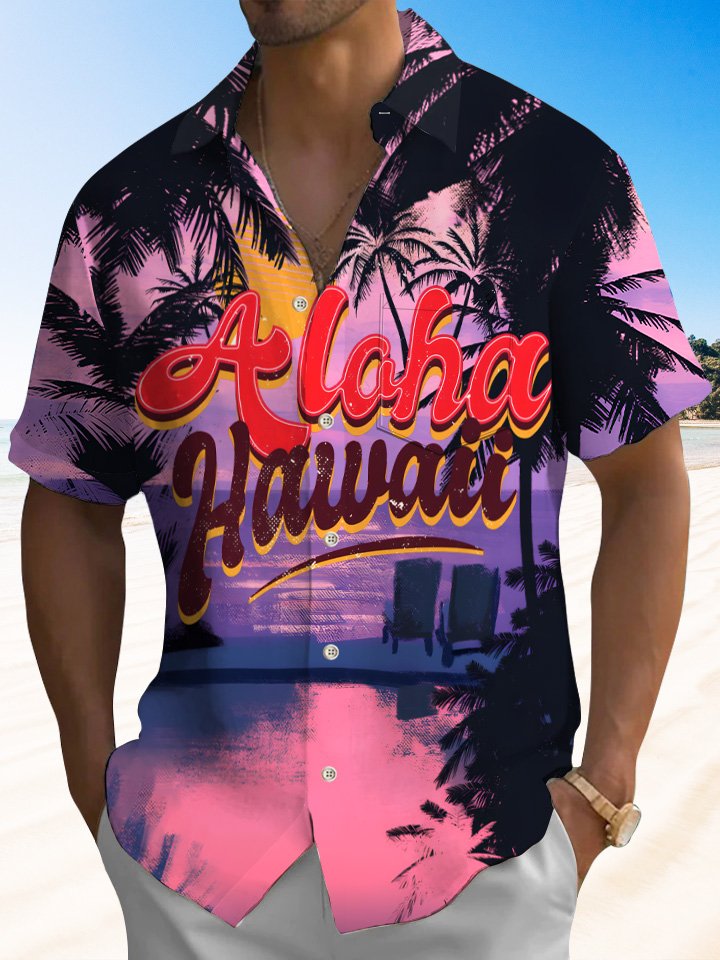Alohadaddy Beach Coconut Tree Button Pocket Casual Short Sleeve Shirt