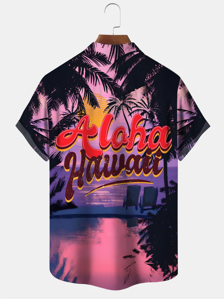Alohadaddy Beach Coconut Tree Button Pocket Casual Short Sleeve Shirt