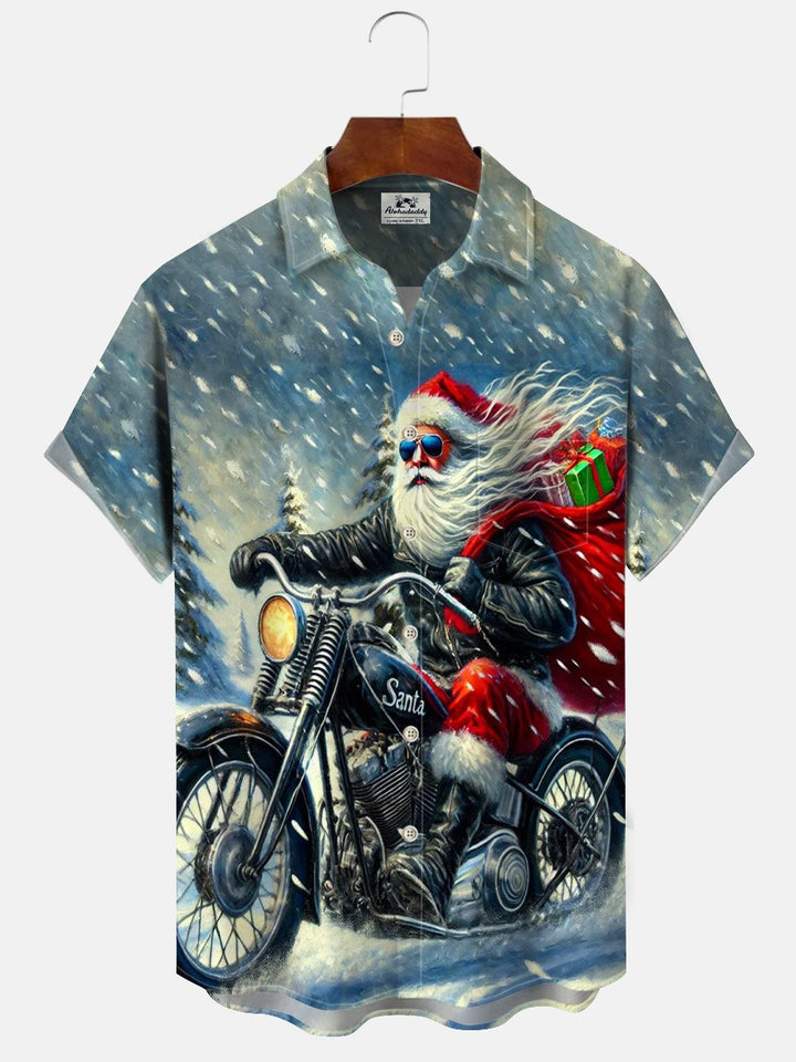 Alohadaddy Christmas Button Pocket Casual Short Sleeve Shirt