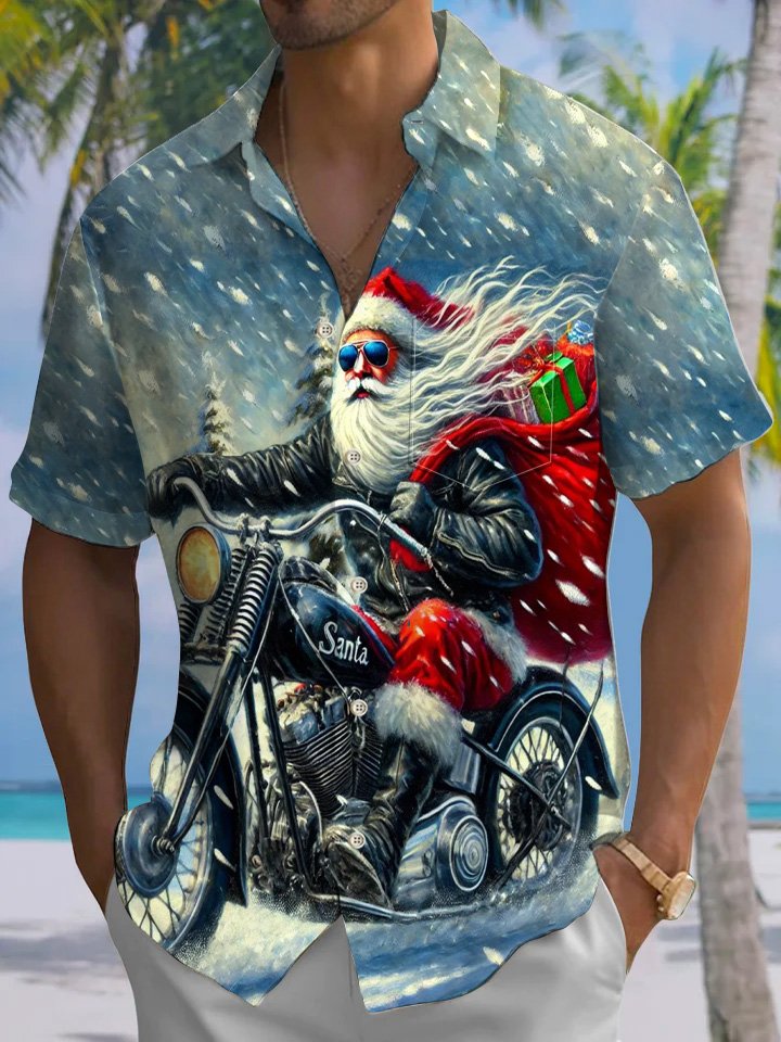 Alohadaddy Christmas Button Pocket Casual Short Sleeve Shirt