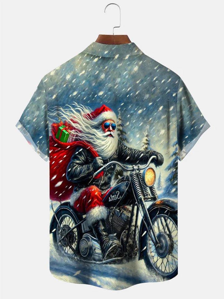 Alohadaddy Christmas Button Pocket Casual Short Sleeve Shirt