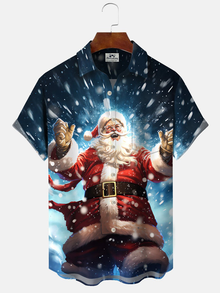 Alohadaddy Christmas Button Pocket Casual Short Sleeve Shirt