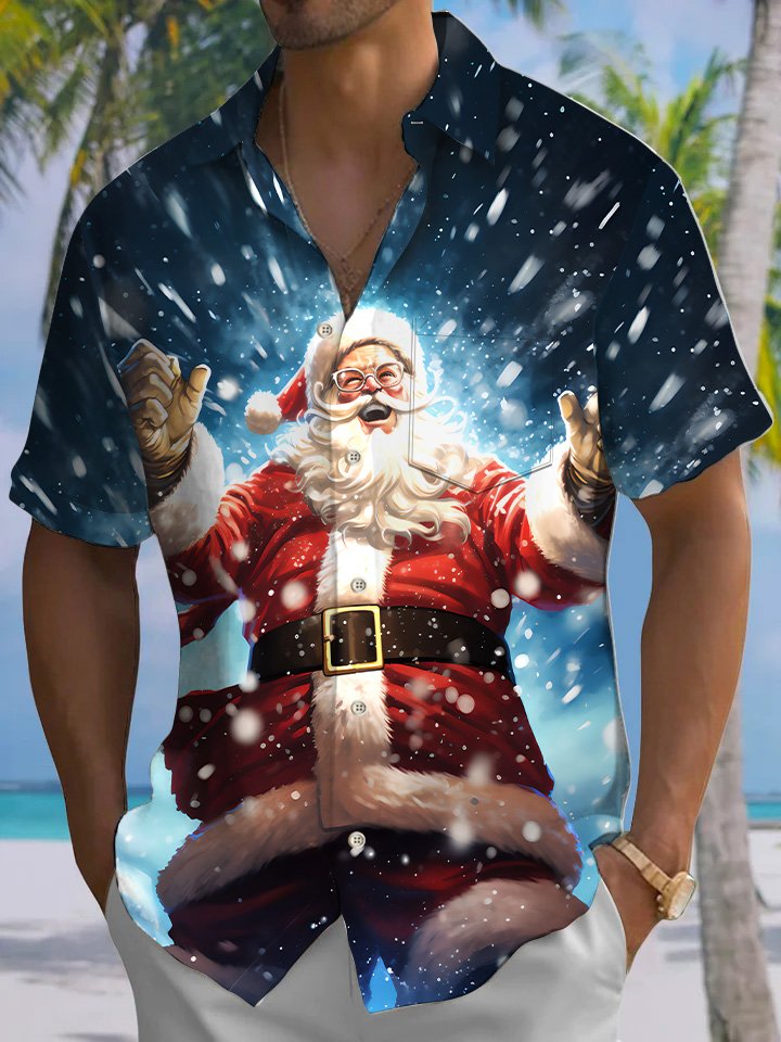 Alohadaddy Christmas Button Pocket Casual Short Sleeve Shirt