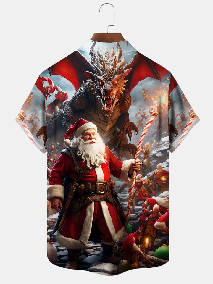 Alohadaddy Christmas Dragon Button Pocket Casual Short Sleeve Shirt