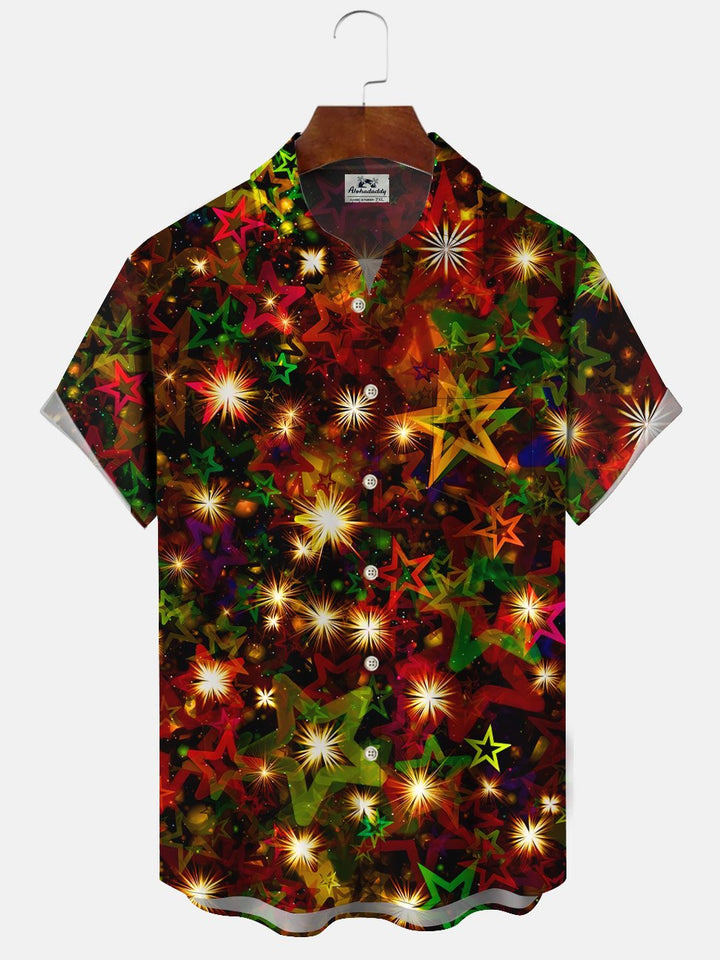 Alohadaddy Christmas Christmas Ornaments Button Pocket Casual Short Sleeve Shirt