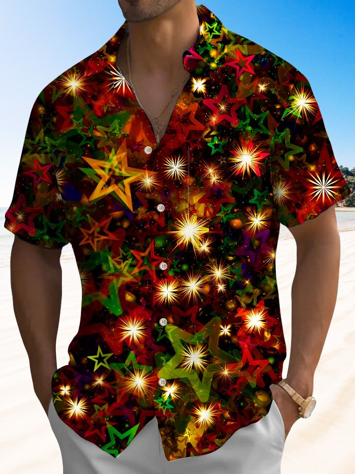 Alohadaddy Christmas Christmas Ornaments Button Pocket Casual Short Sleeve Shirt