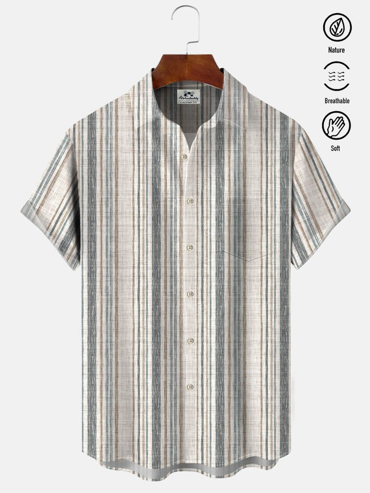 Alohadaddy Geometric Pattern Button Pocket Casual Bowling Commuter Short Sleeve Shirt