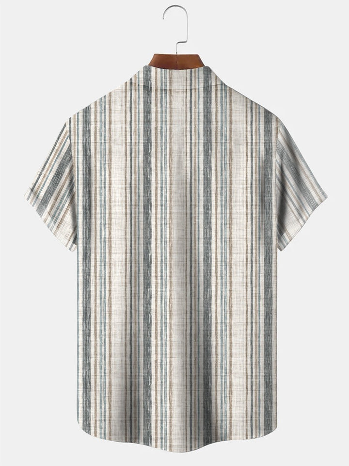 Alohadaddy Geometric Pattern Button Pocket Casual Bowling Commuter Short Sleeve Shirt