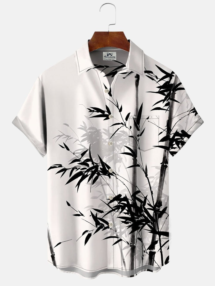 Alohadaddy Bamboo Button Pocket Casual 50S Bowling Commuter Short Sleeve Shirt