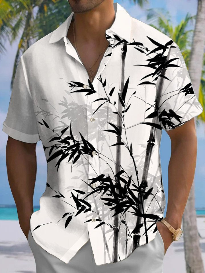 Alohadaddy Bamboo Button Pocket Casual 50S Bowling Commuter Short Sleeve Shirt