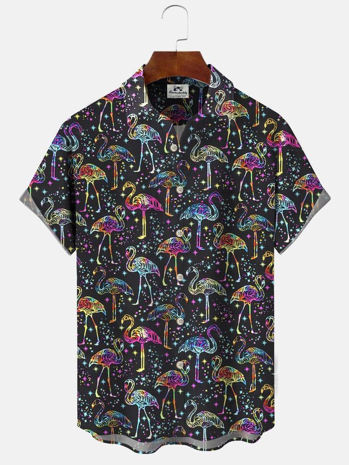 Alohadaddy Flamingo Button Pocket Casual Short Sleeve Vacation Shirt