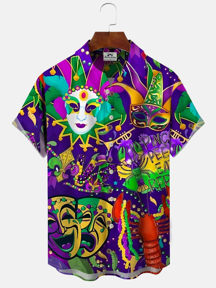 Alohadaddy Christmas Mask Button Pocket Casual Mens Polyester Shirt