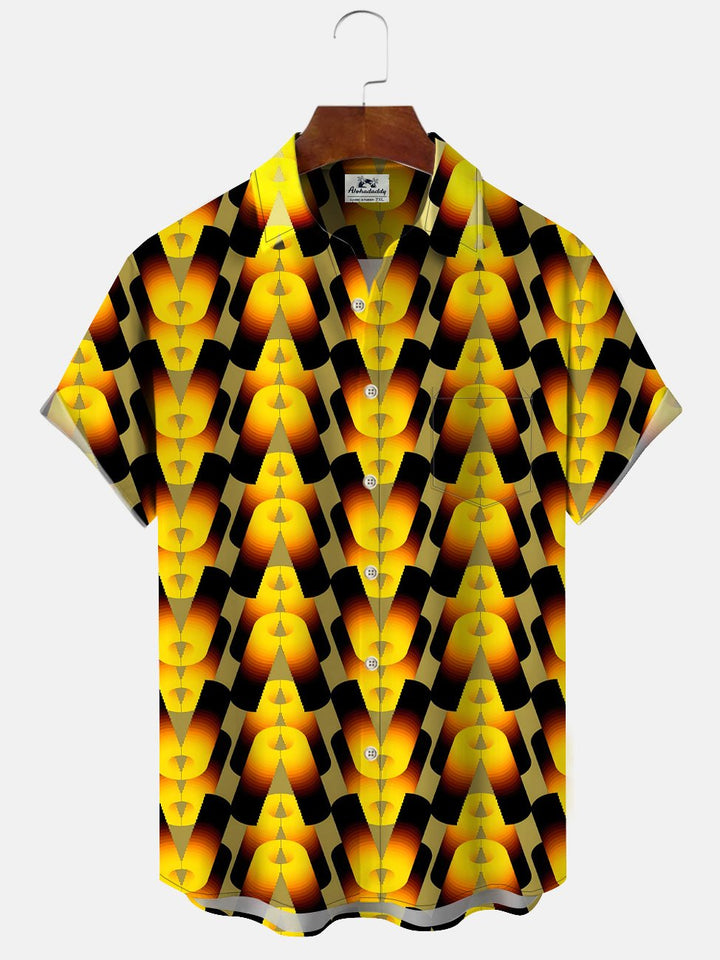 Alohadaddy Geometric 3D Stereo Digital Printing Button Pocket Casual Men&