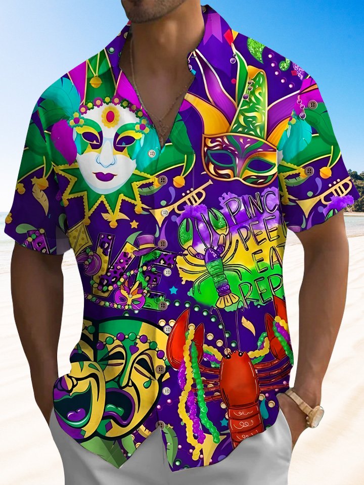 Alohadaddy Christmas Mask Button Pocket Casual Mens Polyester Shirt