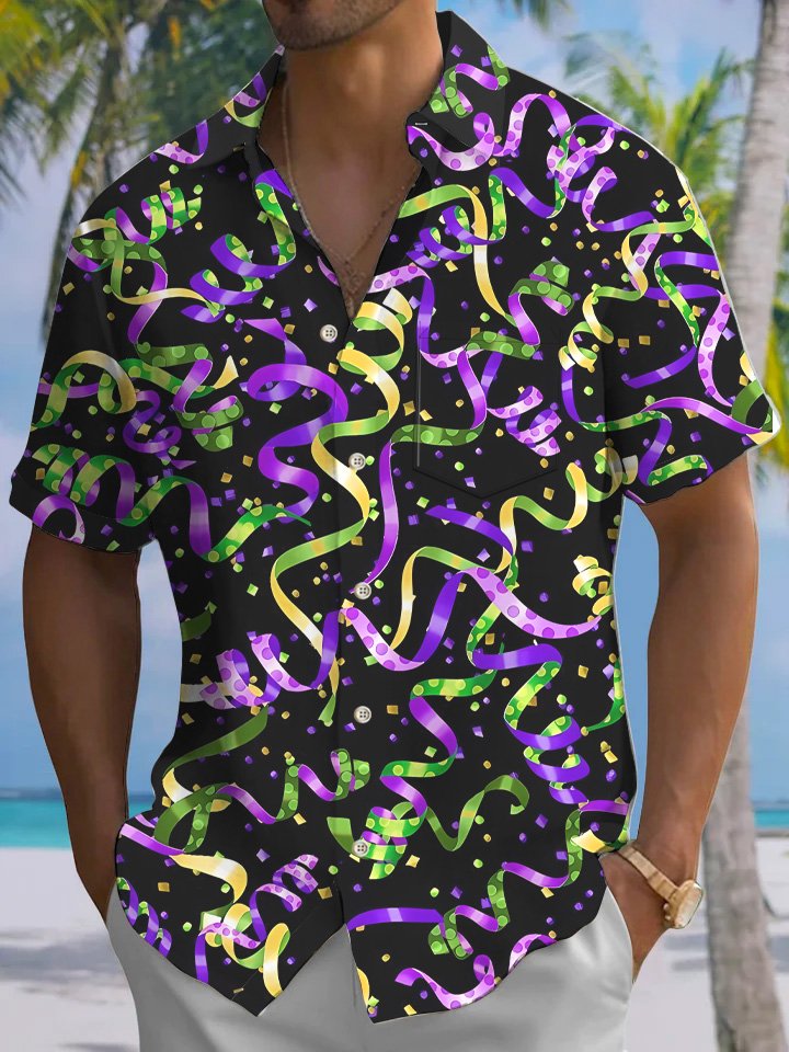 Alohadaddy Christmas Button Pocket Casual Mens Polyester Shirt