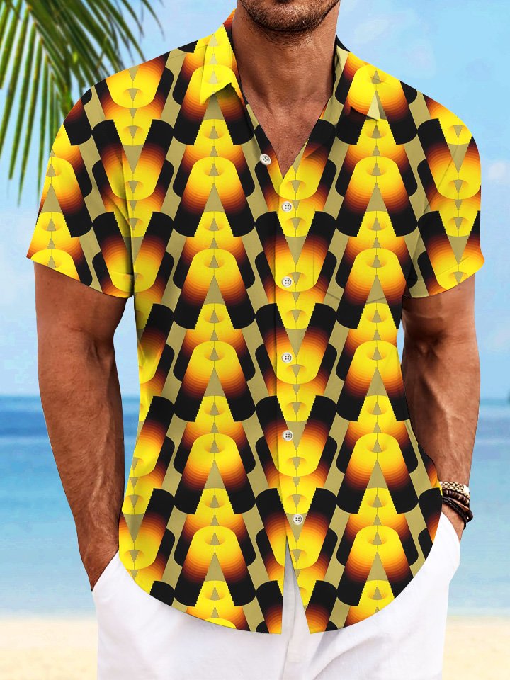 Alohadaddy Geometric 3D Stereo Digital Printing Button Pocket Casual Men&