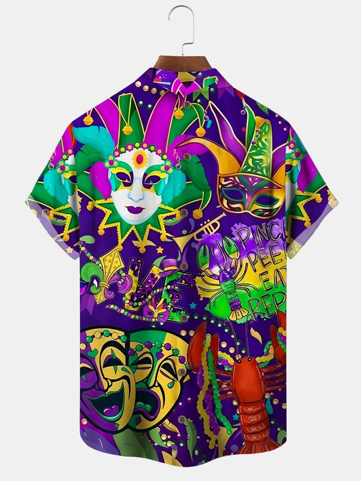 Alohadaddy Christmas Mask Button Pocket Casual Mens Polyester Shirt