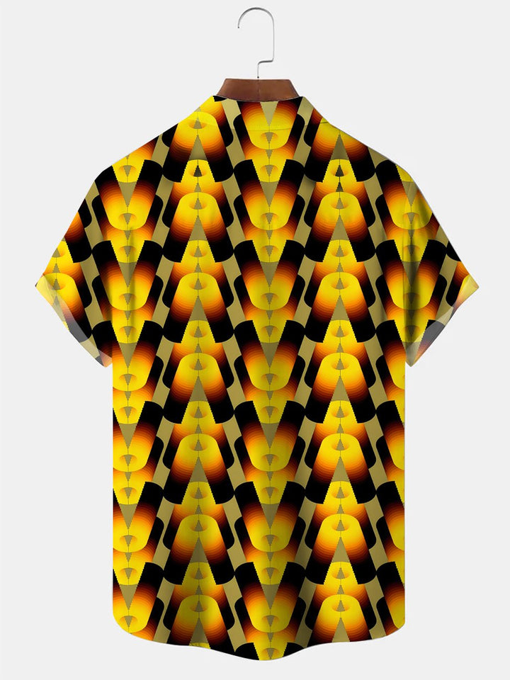 Alohadaddy Geometric 3D Stereo Digital Printing Button Pocket Casual Men&
