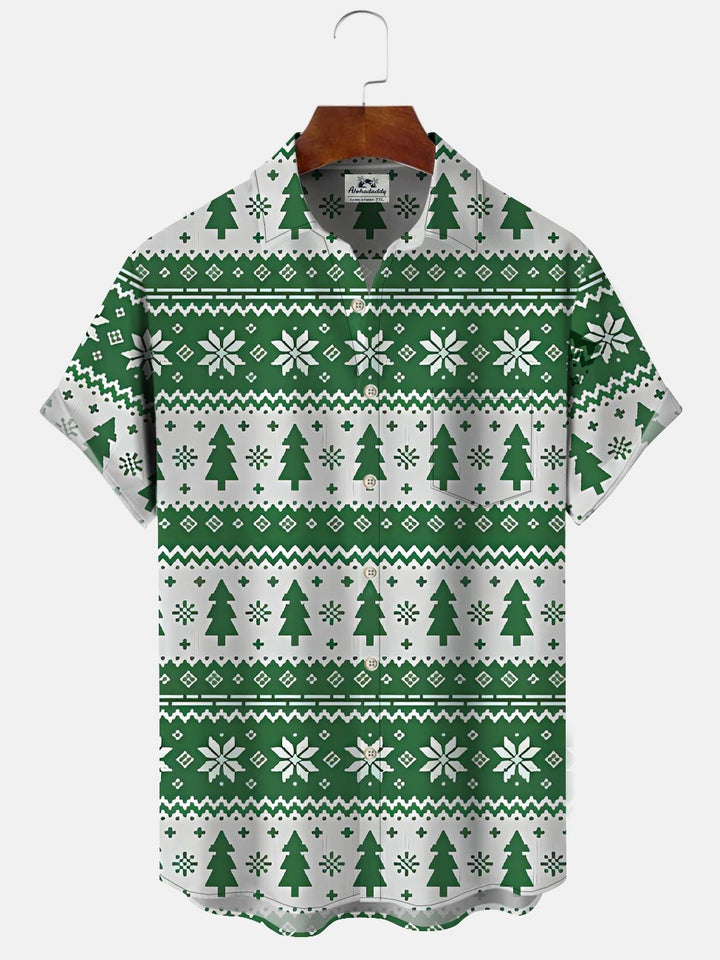 Alohadaddy Christmas Button Pocket Casual Short Sleeve Shirt