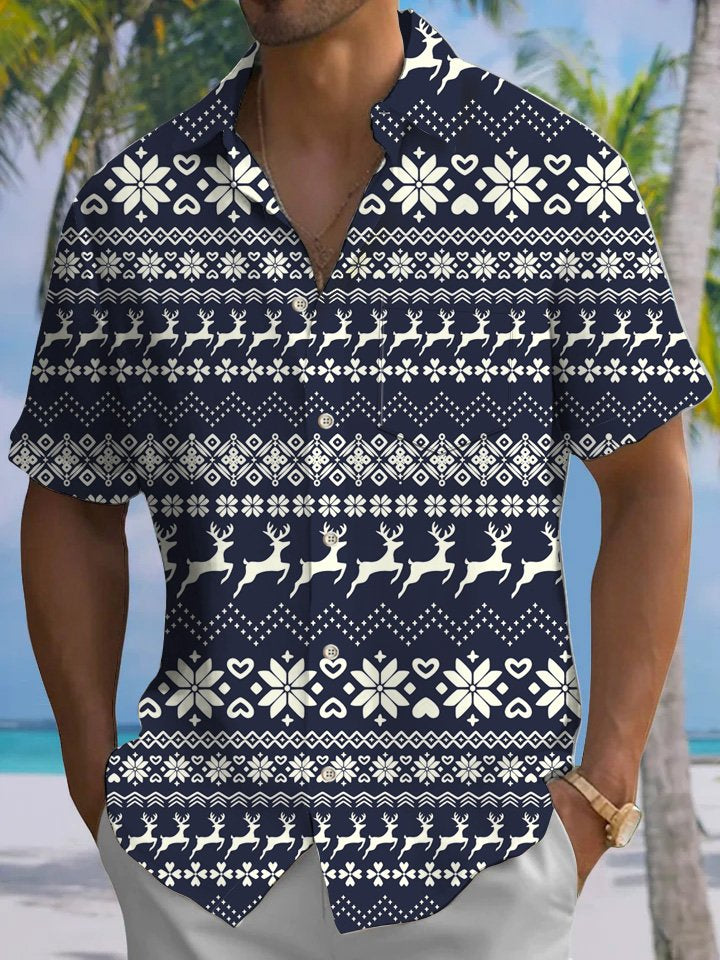 Alohadaddy Christmas Vintage Button Pocket Casual Short Sleeve Shirt