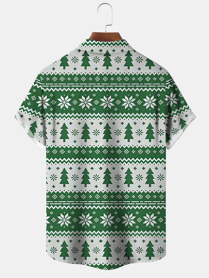 Alohadaddy Christmas Button Pocket Casual Short Sleeve Shirt