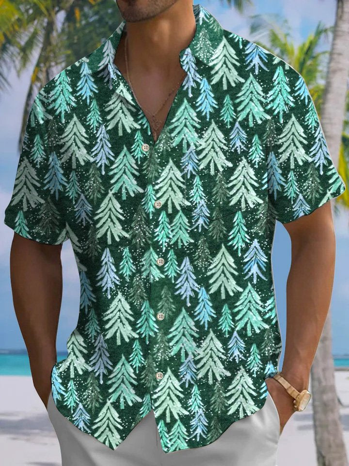 Alohadaddy Christmas Button Pocket Casual Short Sleeve Shirt